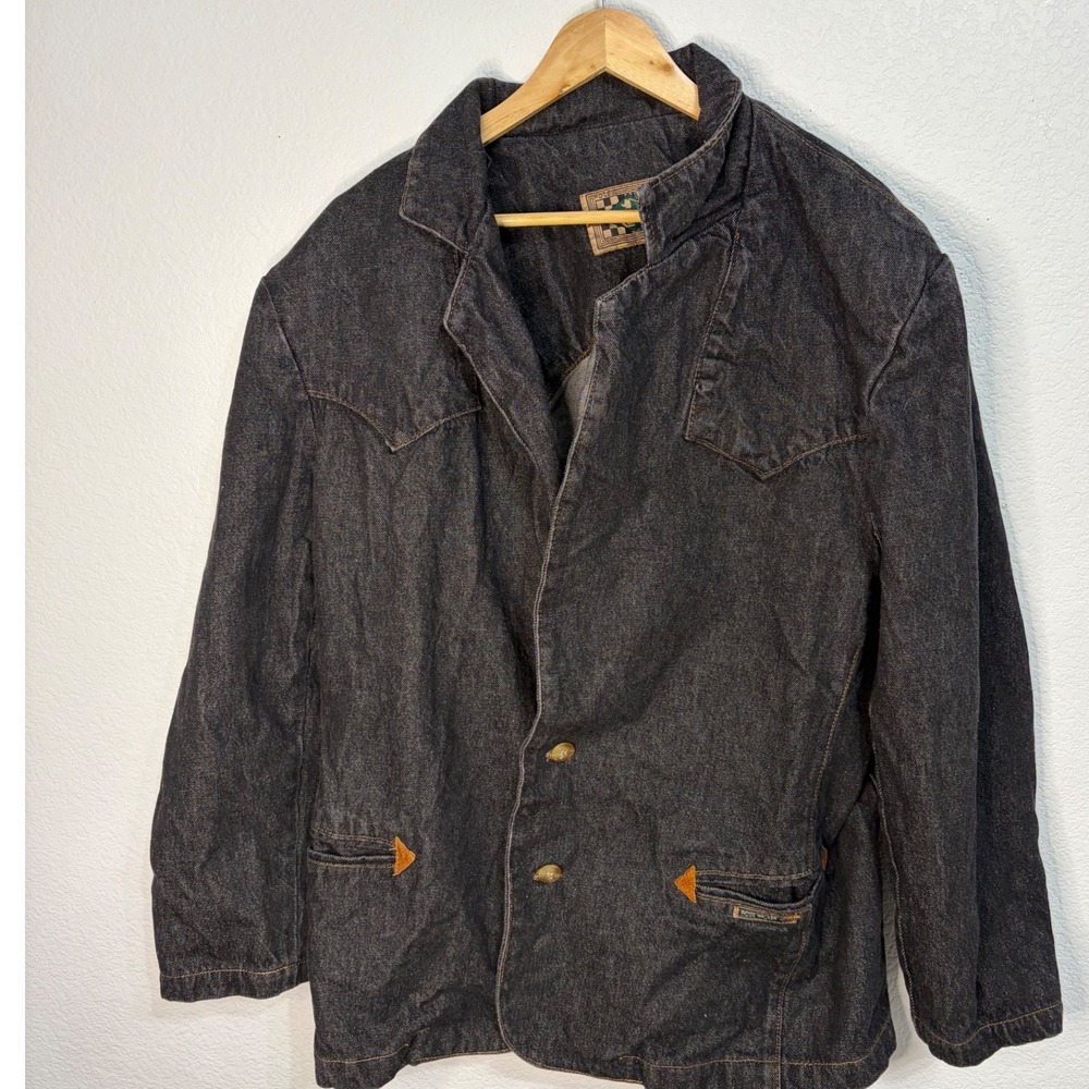 Vintage Rode Walker Mens XL Western Denim Blazer Jacket Dark Wash Made in USA